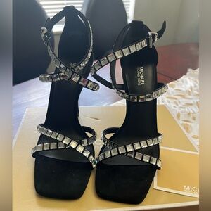 NIB MICHAEL KORS CELIA CRYSTAL EMBELLISHED SUEDE SANDAL IN BLACK 7M